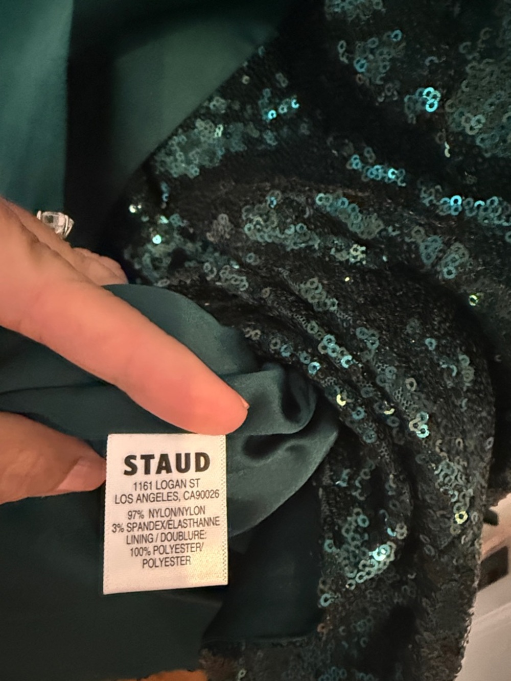 STAUD Emerald Green Sequin Dress with Tie Detail - Picture 5 of 5
